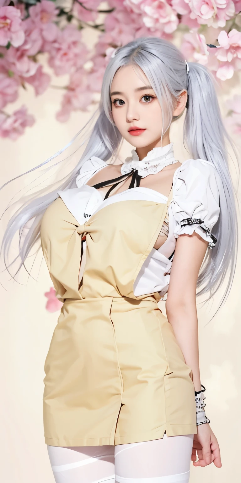 1girl, huge breast, silver hair, twin tail,high quality