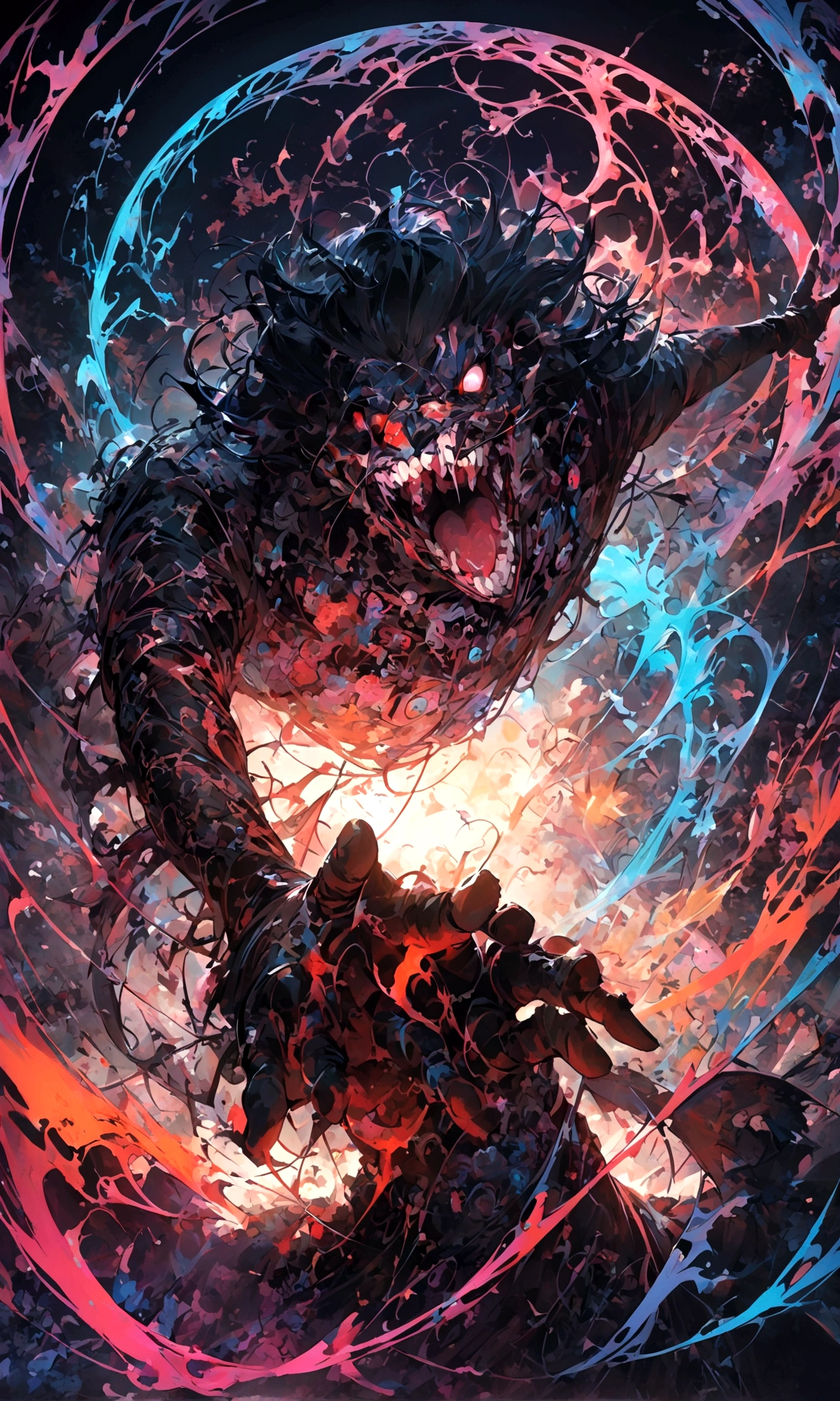 best image quality, masterpiece, super high resolution, BREAK In the depths of an otherworldly abyss, an Eldritch Abomination entity from the Cthulhu Mythos slithers into view. Its body is a writhing mass of gnarled tentacles and jagged, chitinous armor, each piece covered in an unidentifiable substance that seems to writhe and bubble on its surface.
BREAK
The creature's elongated head is pointed like a spear, with rows of sharp teeth lining its gaping maw. Its eyes are multiple and unblinking, each one a different color and glowing with an unearthly aura.
BREAK
As the entity moves, its body seems to twist and warp, defying any coherent form or structure. Its movements are jerky and unpredictable, as if controlled by some malevolent force beyond comprehension.
BREAK
The creature seems to emit a sickly green glow that illuminates its surroundings, casting an eerie light on the twisted and gnarled landscape around it.
BREAK
As you gaze upon this Eldritch Abomination, you feel a sense of dread and unease creeping up your spine. Its presence seems to twist reality itself, warping the very fabric of the universe. You can't help but wonder what kind of horrifying intentions this entity might have, and what kind of unfathomable power it might wield.