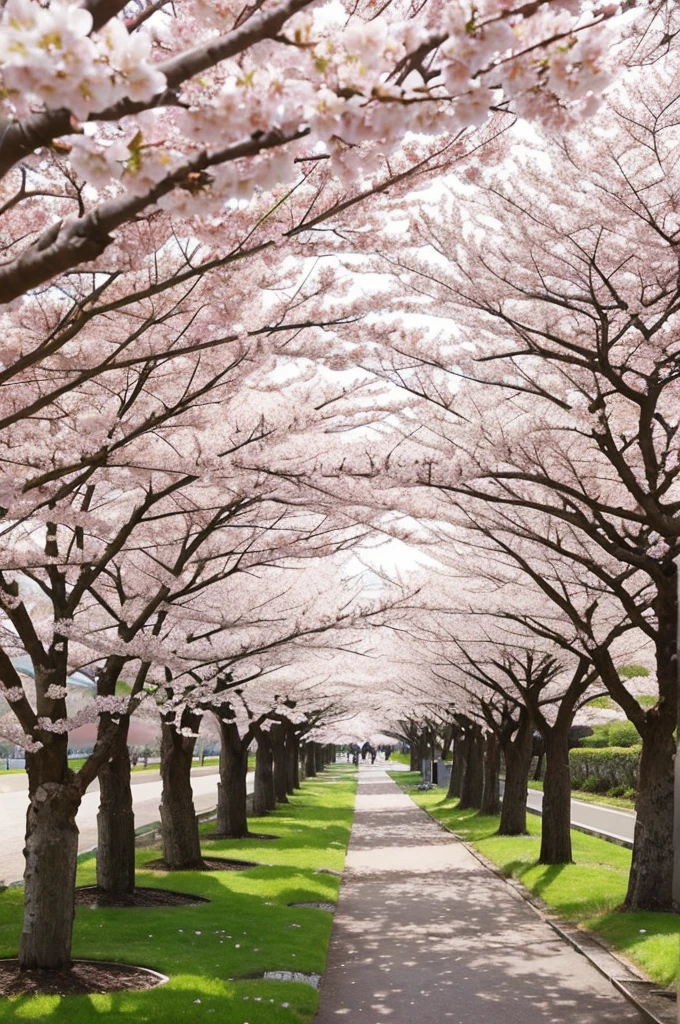 spring　Japan　cherry blossoms　There&#39;s a bridge in the background
