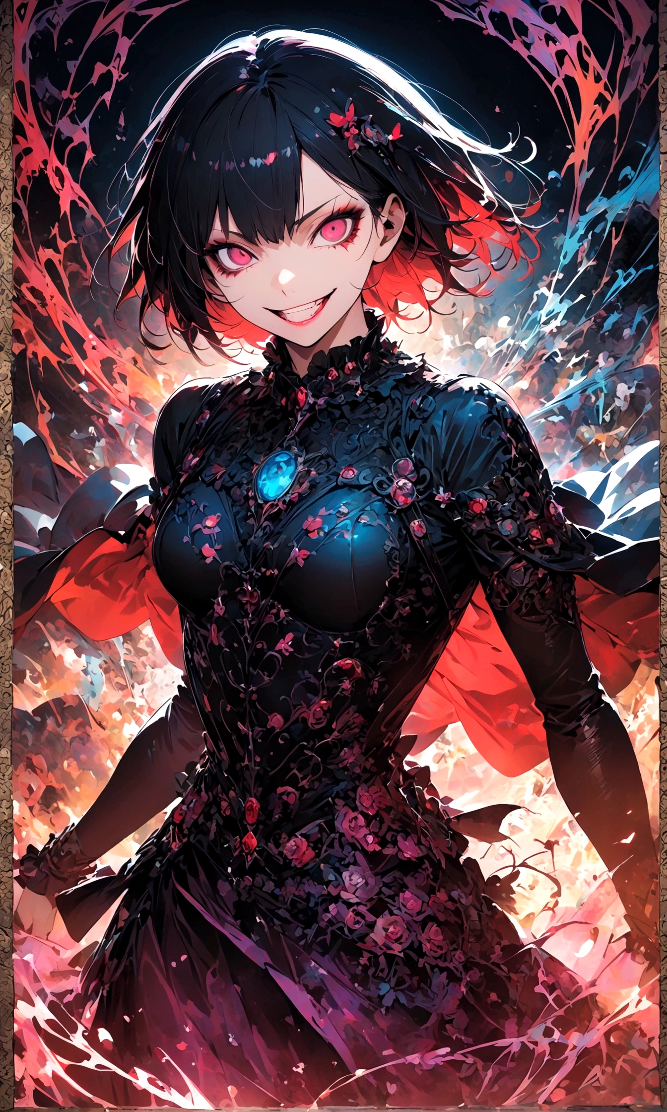 male,Tokyo Ghoul,Ishida Sui's style,Intricate details,artwork,Rendering,(best quality:1.4),(Extremely detailed:1.5),high resolution,Extremely detailed,wallpaper,Dark Fantasy,glare,Fighting Style,Crazy smile,tangled,Best color balance