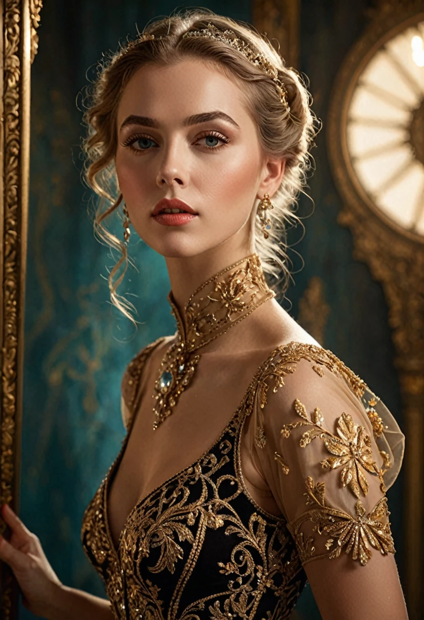 masterful, hyper detailed, award winning photo, (intricate details, masterpiece, best quality:1.2),
full body photo of (insanely sensual:1.2) woman,
(style by Eugen Bracht and Karel Dujardin and Rolf Armstrong:1.2),
(lethal and bifurcated and restorative atmosphere, lens flares, dreamy flares adding a whimsical and romantic touch to the visuals, aesthetic of social sculpture:1),
leading lines, cutting-edge phenomenal masterwork with exemplary details,
(chocolate and two-toned colors:0.1),