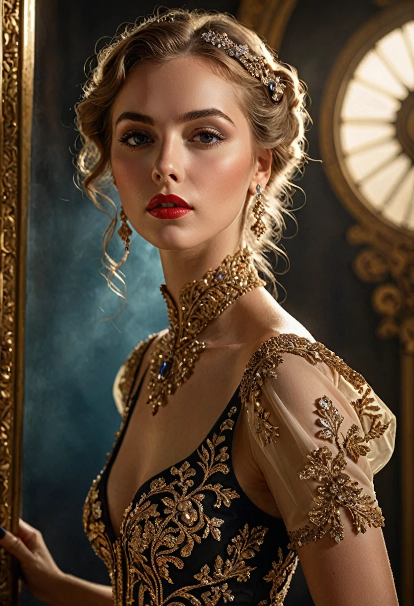 masterful, hyper detailed, award winning photo, (intricate details, masterpiece, best quality:1.2),
full body photo of (insanely sensual:1.2) woman,
(style by Eugen Bracht and Karel Dujardin and Rolf Armstrong:1.2),
(lethal and bifurcated and restorative atmosphere, lens flares, dreamy flares adding a whimsical and romantic touch to the visuals, aesthetic of social sculpture:1),
leading lines, cutting-edge phenomenal masterwork with exemplary details,
(chocolate and two-toned colors:0.1),
