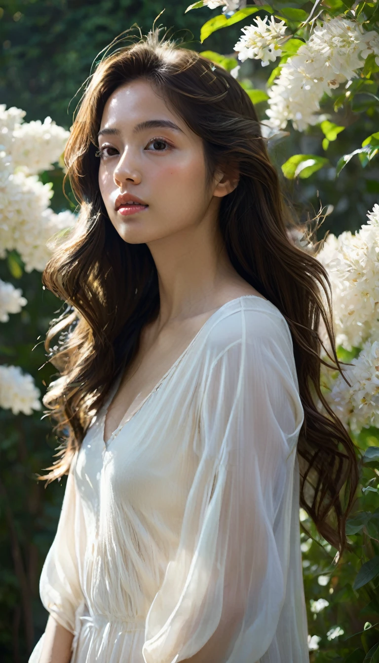 (best quality, highres, ultra-detailed, realistic:1.37), a 16yo half Italian girl with breathtaking beauty under the dappled sunlight, a nude art piece in the style of oil painting, depicted with stunning realism and intricate details. The girl has porcelain-like skin, radiant with a soft glow. Her mesmerizing eyes are filled with depth and emotion, enhanced with long, dark lashes. Her full, luscious lips are delicately painted with a hint of natural color. Long, flowing locks of hair cascade down her back, catching the gentle rays of sunlight.
The girl stands gracefully in a picturesque garden, surrounded by vibrant flowers and lush green foliage. The warm golden sunlight filters through the branches, casting enchanting shadows on her flawless form. The scene exudes a sense of tranquility and serenity, as if time has momentarily stood still.
The textures of the flowers and leaves are rendered with rich colors and intricate details, bringing them to life on the canvas. The overall composition showcases a harmonious balance between light and shadow, accentuating the girl's ethereal beauty.
The color palette of the painting is dominated by warm tones, with hints of soft pastels to add a touch of whimsy. The sunlight bathes the scene in a warm, golden glow, illuminating the girl's fair complexion and casting a soft, romantic atmosphere.
The lighting in the artwork is carefully crafted, emphasizing the natural play of light and shadow. The subtle interplay of highlights and shadows enhances the depth and dimensionality of the girl's figure, adding a sense of realism to the painting. The soft, diffused light further enhances the dreamlike quality of the scene, creating a magical and captivating ambiance.
The resulting artwork is a masterpiece of beauty and artistry, capturing the essence of a girl's innocence and vulnerability in a mesmerizing and timeless, (NSFW:1.2)