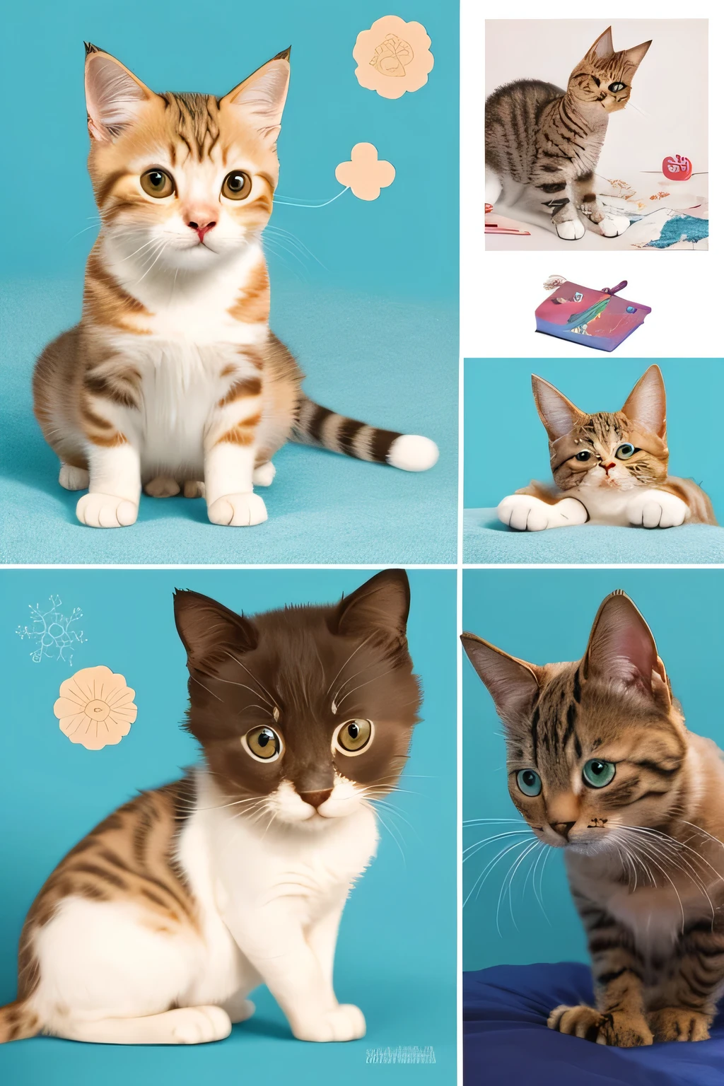 Charming Feline Habits"
Prompt:
Create illustrations depicting endearing habits of cats for a picture book under the SeaArt imprint.
Guidelines:
- Ensure that the illustrations portray cats in realistic settings.
- Include the entire body of the cat from head to toe in the illustrations.
- Avoid any suggestive or erotic depictions of cats in the artwork.
