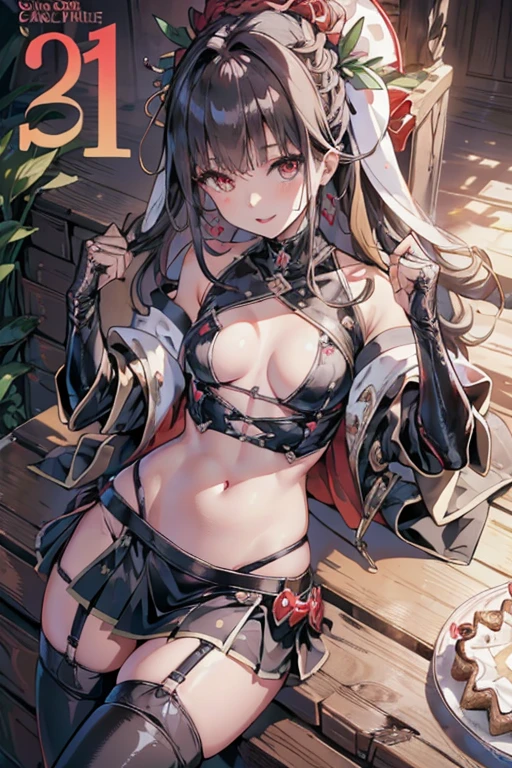 (small breasts:1.2), (perky chest:1.2), (pointed chest:1.2), (Pudding cake magazine cover:1.3),(from above:1.0),(shoot from the side:1.1),masterpiece, 1girl, Amazing Cleavage:1.1, thin waist, optimum,tmasterpiece,hight resolution,best qualtiy,hyper HD,super detailing,awardwinning,a 18yo cute girl,(The upper part of the body),anatomy correct,Beautiful Black miniskirt,garters,Gaze,Small face,bangss,holster,Beautuful Women,hands up,leg holster,Gaze,black boots,Cowboy Shot,cute face,a blond,Longhaire,Twin-tailed,Braids, Hairline,(scarlet eyes),long eyelasher,Hanging eye corners,White skin of the, ((see through camisole:1.1)), ((Sheer nipples:1.0)),Rocket Tits,(Slim body),smile,seductive weak smiling,(with sparkling eyes and a contagious smile),little open mouth, Looking at Viewer,