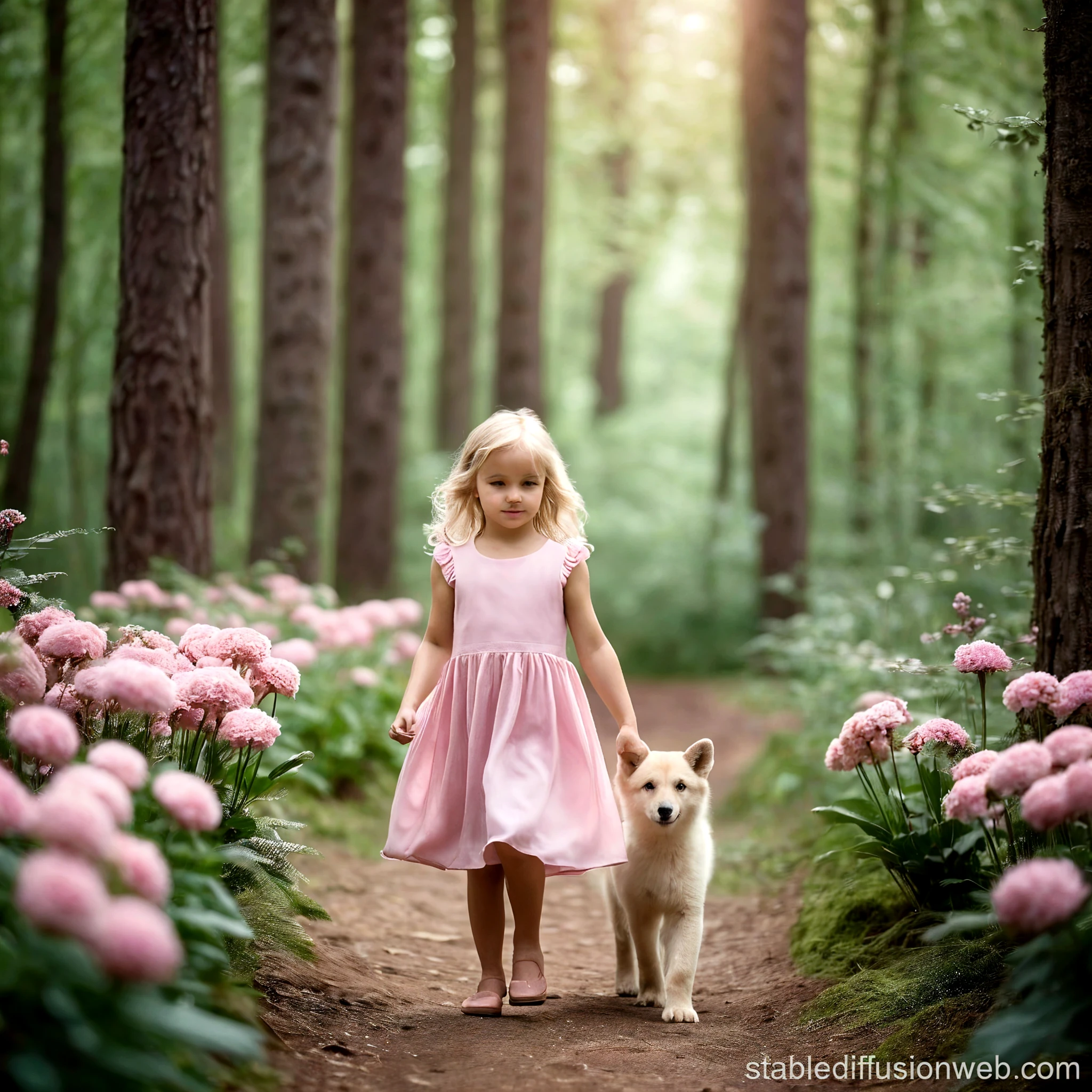 (best quality,high-res,masterpiece:1.2),ultra-detailed,realistic,portrait,kids,girl,playful,blonde hair,long hair,cute smile,detailed eyes,detailed lips,happy expression,black poodle puppy,small-sized dog,puppy,pets,adorable,beautiful outdoor setting,sunny day,colorful flowers,green grass,tall buildings in the background,focus on the girl and the dog,joyful atmosphere,lively scene,childhood memories