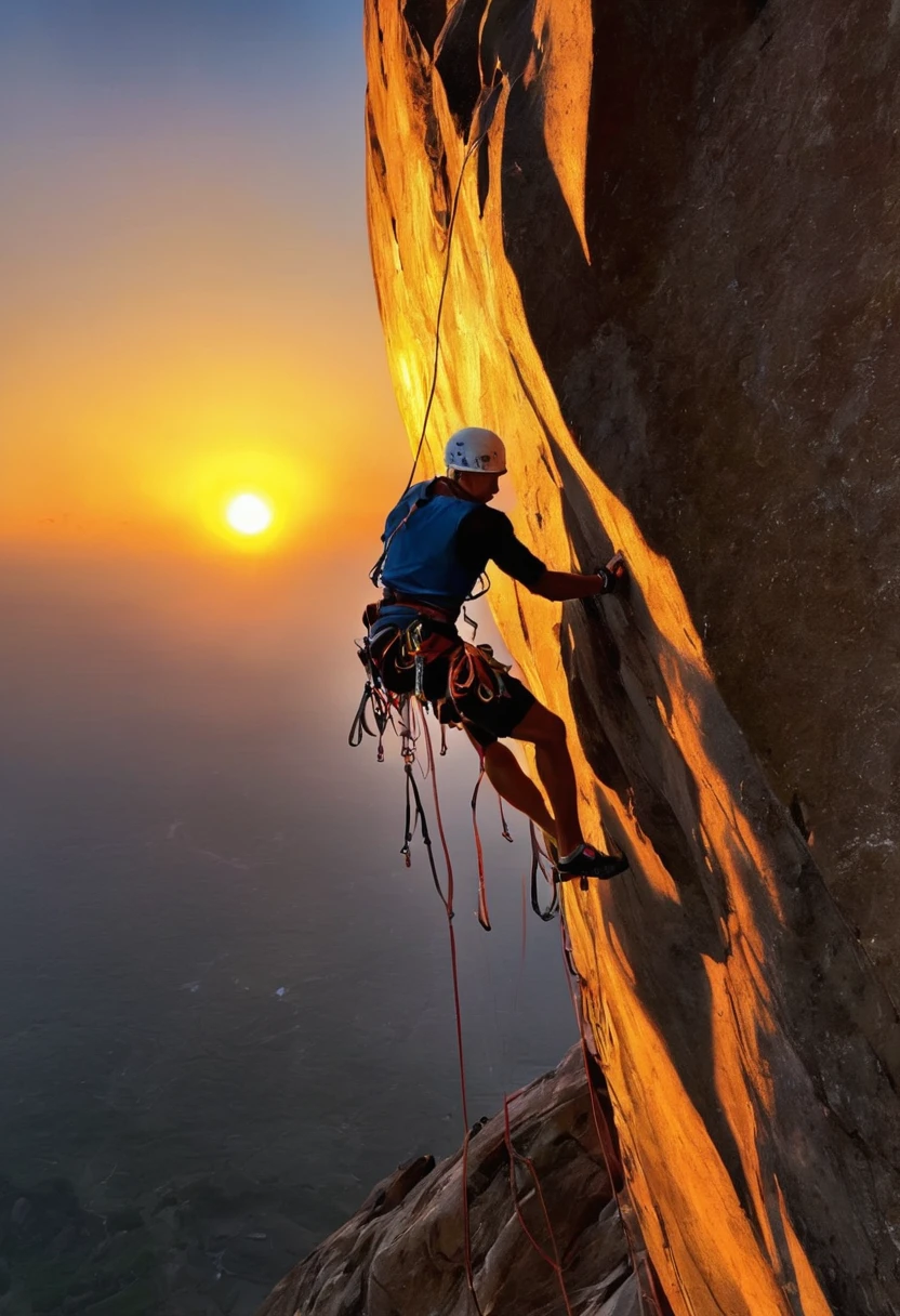 rock climbing，sunrise