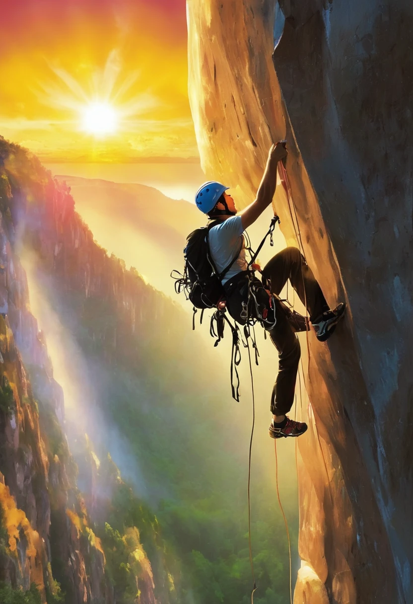 rock climbing，sunrise