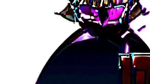 An adult woman is talking in the middle,smile,The woman is short、Brown Hair,Glowing purple eyes,Wearing rings in both ears、sitting cross-legged on a chair、Wearing a navy blue dress,Simple background.