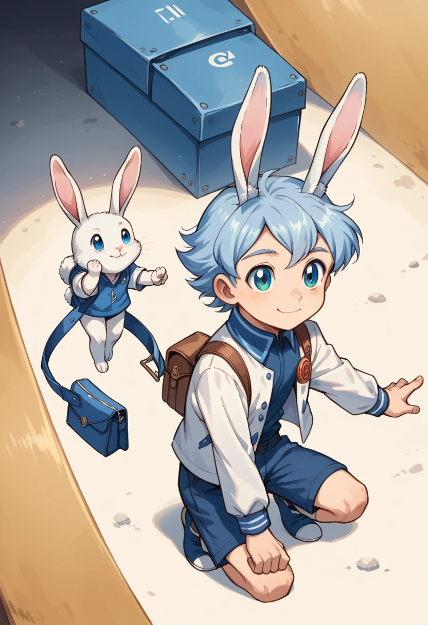 Score_9, score_8_up, score_7_up, rating_safe, Cute young naked boy, luca,blue hair, blue eyes, rabbit ears,rabbit boy,　cute face, very smail, light smile,