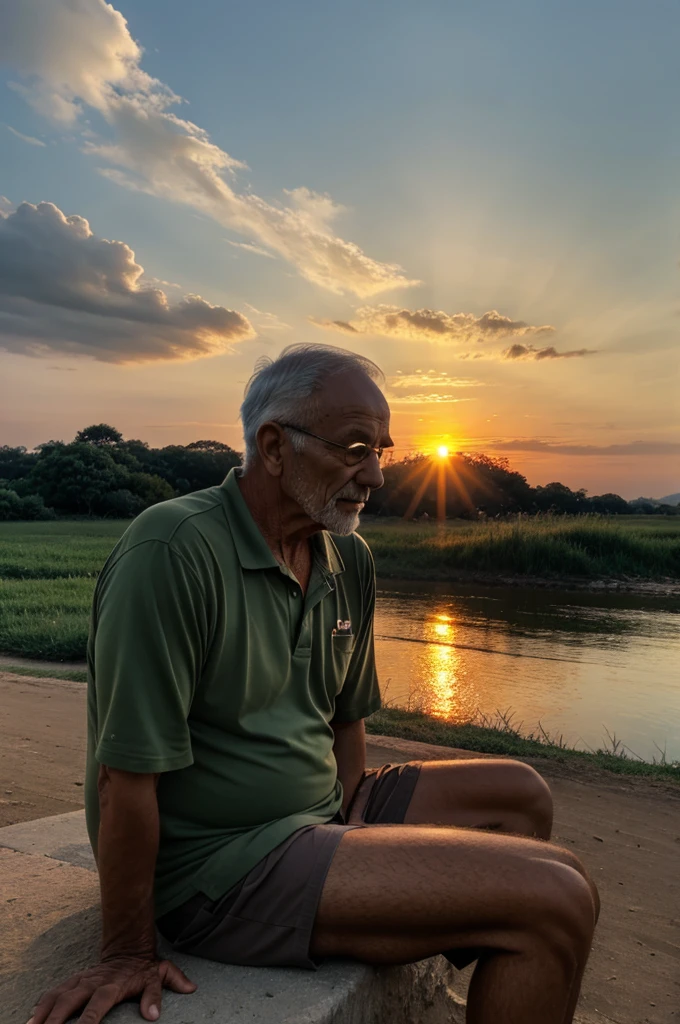old man watching sun set