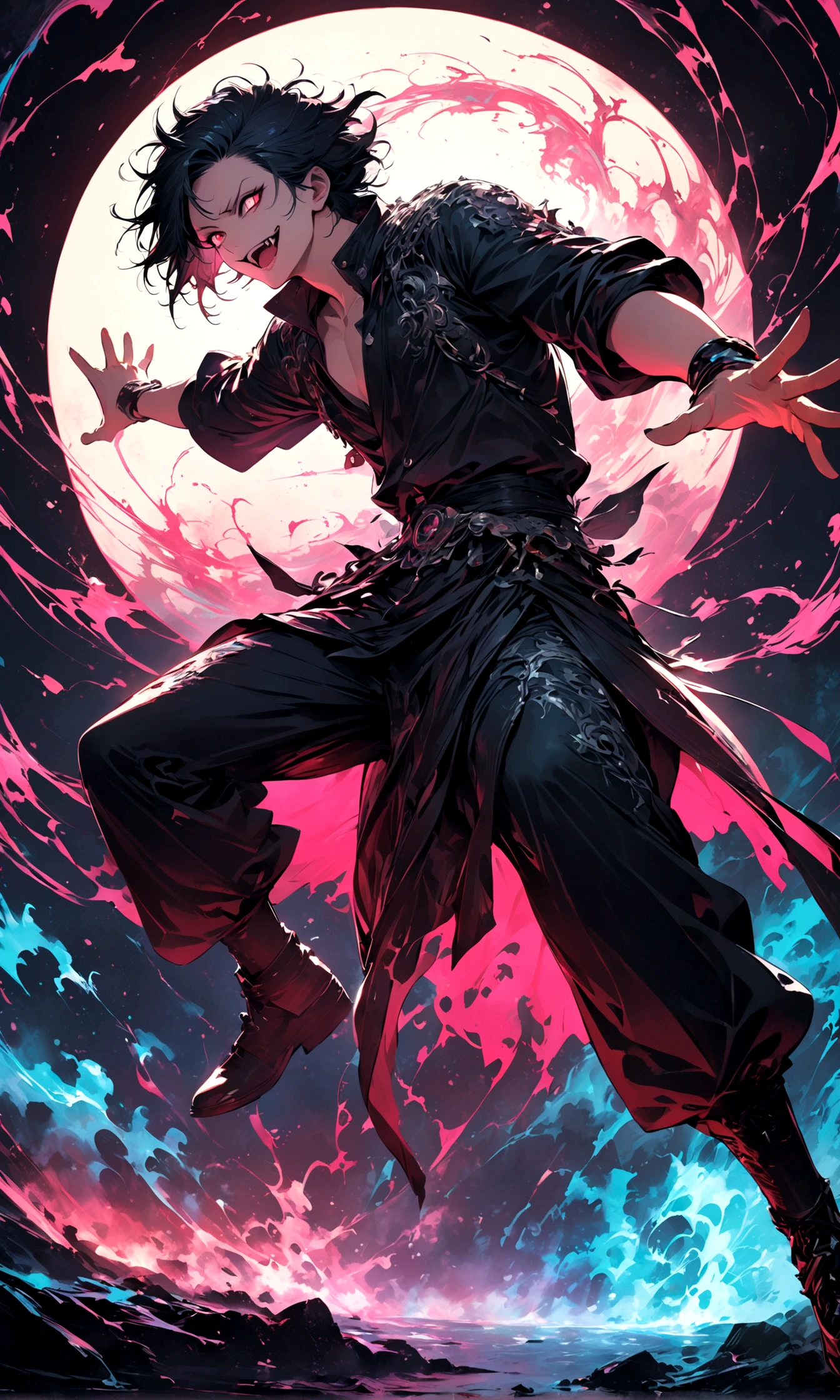 1 male,Jinmu,Tokyo Ghoul,,Ishida Sui&#39;s style,Intricate details,Use black and white as the main colors,decadent,artwork,Rendering,Dynamic poses,(masterpiece:1.3),(best quality:1.4),(Extremely detailed:1.5),high resolution,Extremely detailed,Unity 8K wallpaper,Dark Fantasy,glare,Fighting Style,Crazy smile,tangled,Best color balance,