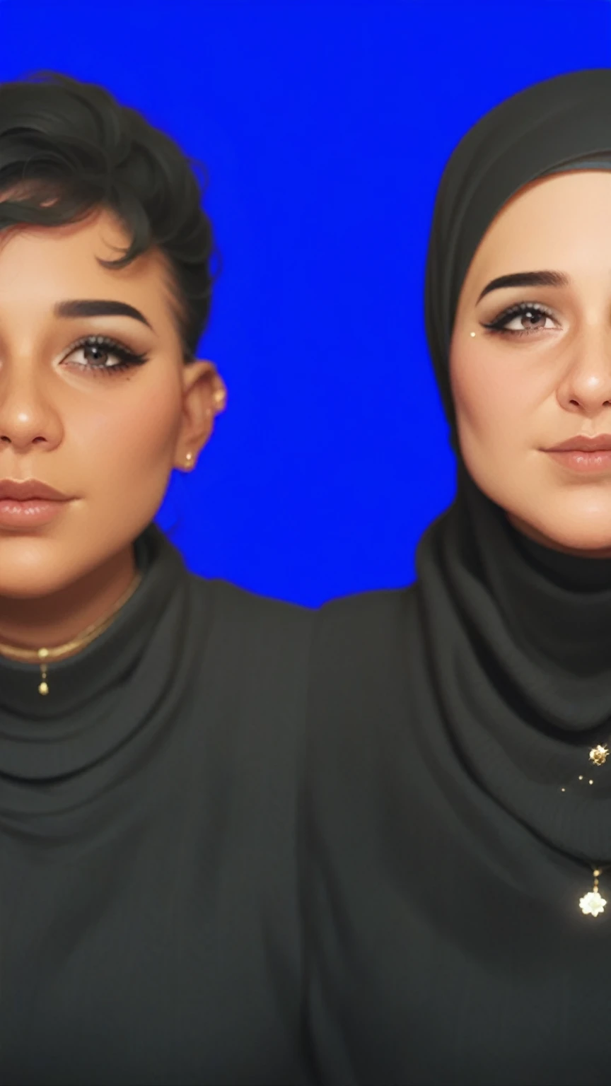 a 20 yo woman,hijab, sweater, dark theme, soothing tones, muted colors, high contrast, (natural skin texture, hyperrealism, soft light, sharp),red background,simple background,