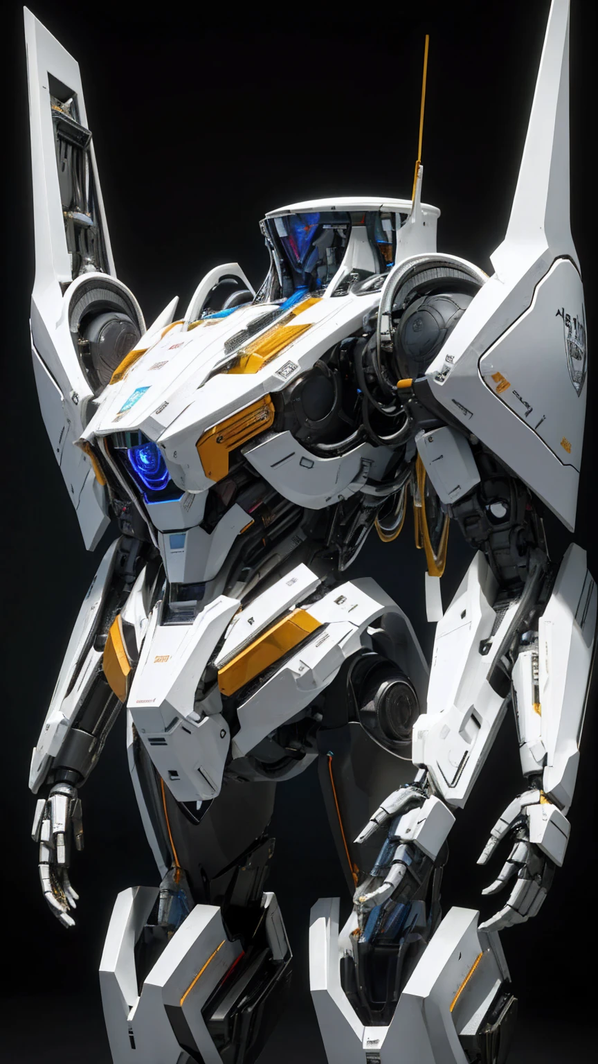 Real、high resolution、8K、Giant humanoid robot、Hangar、fixed、The cockpit hatch in the center of the chest is open.