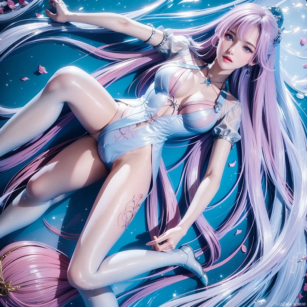 Nsfw, 8K, Super high quality, Super high resolution, sharp color, Solo beautiful face, slim body, small breasts, small butt, Looking at camera, skin white and pink, full body, Kind of fantasy, Antique, Not wearing a bra, do not wear underwear, rosy nipples, hot body, Wet vagina, sexual, expose breasts, expose the vagina, bed, open legs, on leg reised