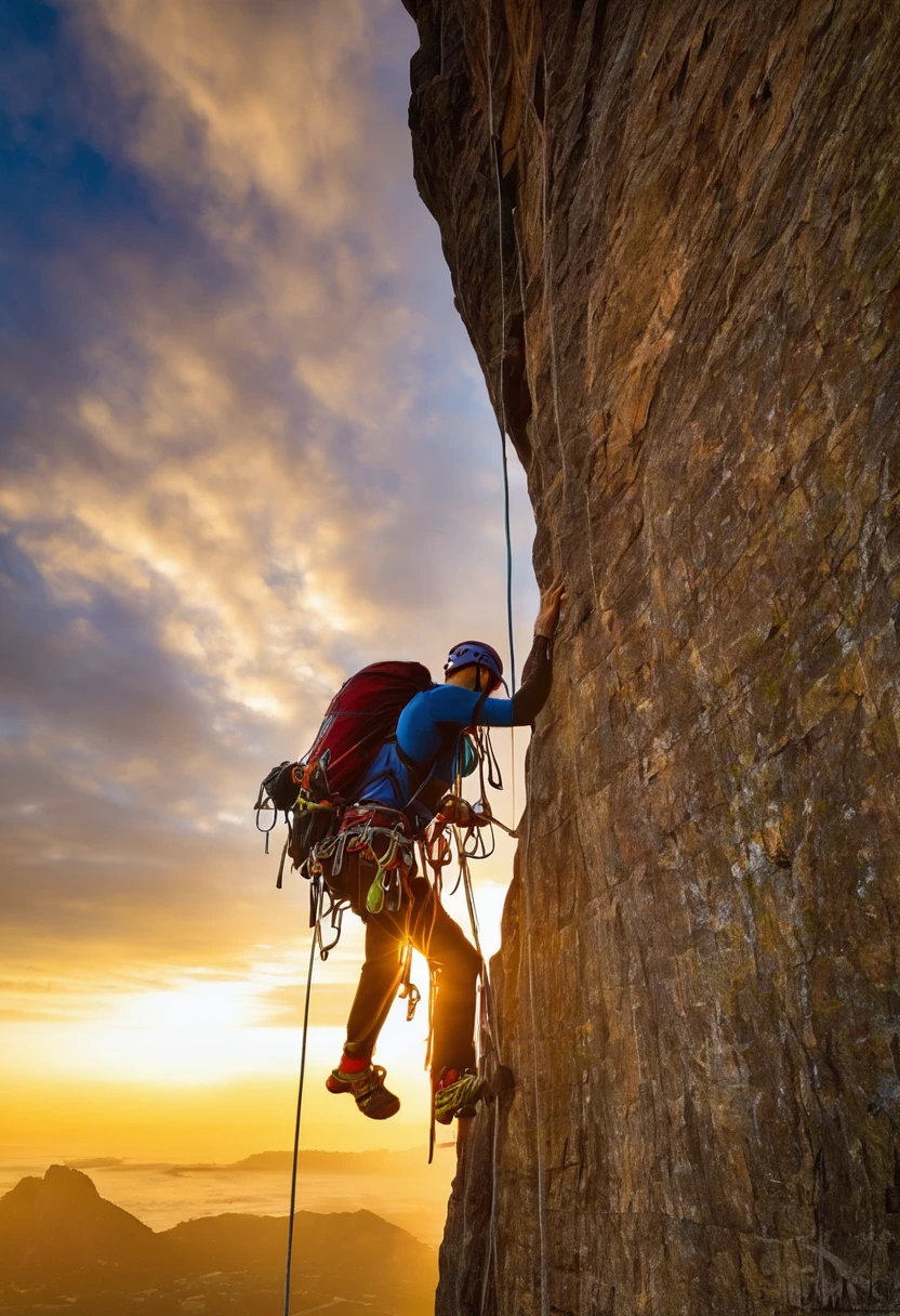 rock climbing，sunrise