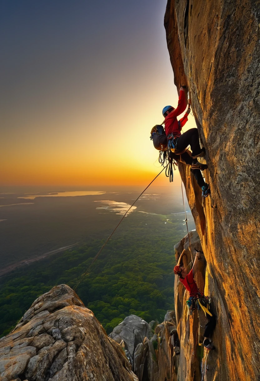 rock climbing，sunrise