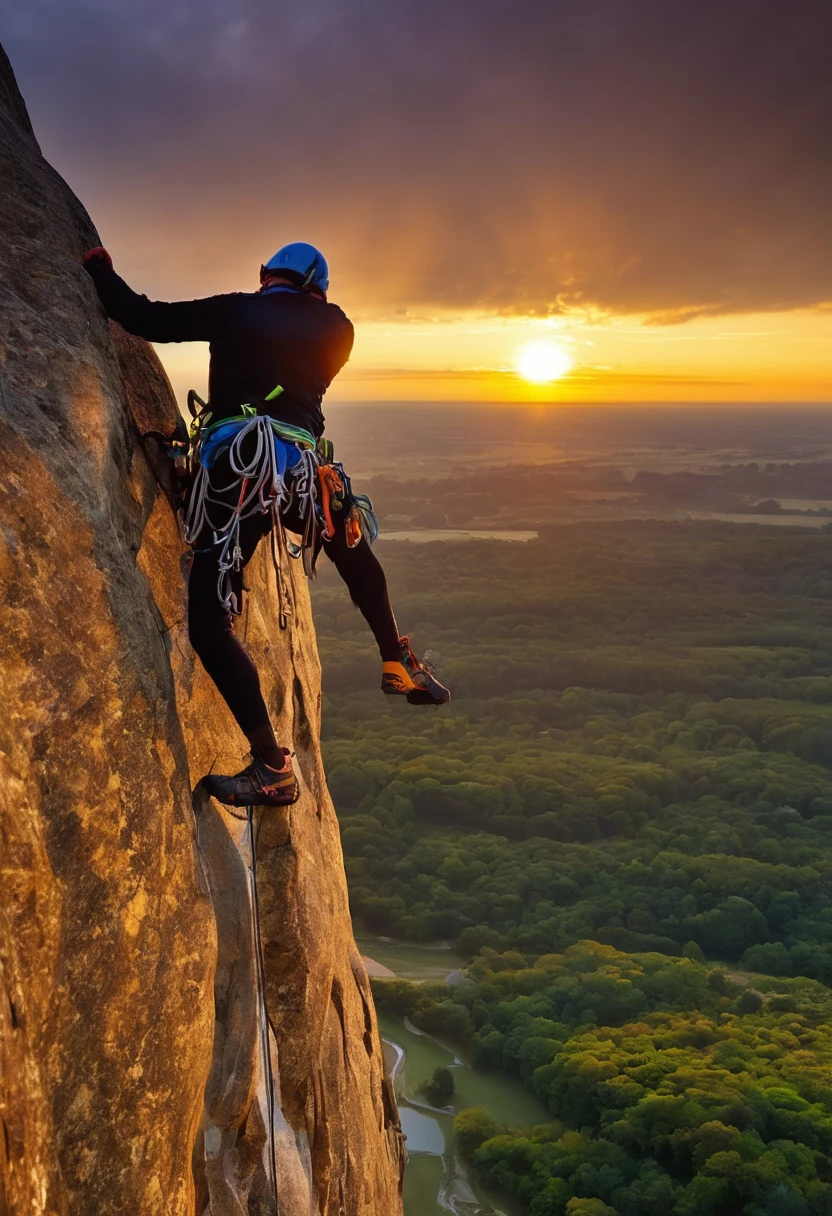 rock climbing，sunrise