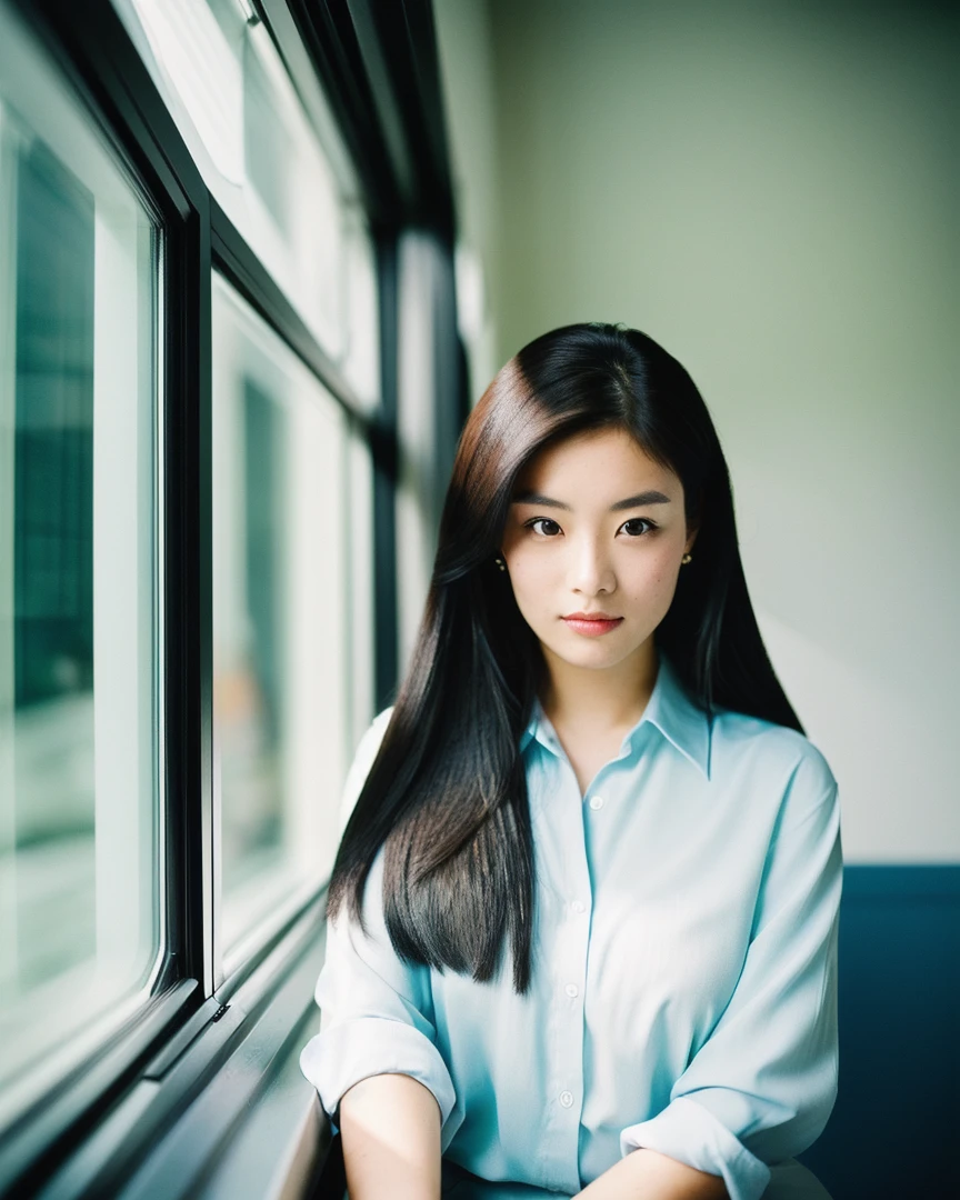 there is a woman that is looking out of a window, shot with sigma f/ 4.2, shot with sigma f / 4. 2, lofi portrait at a window, captured on canon eos r 6, taken with sigma 2 0 mm f 1. 4, shot on leica sl2, shot in canon 50mm f/1.2