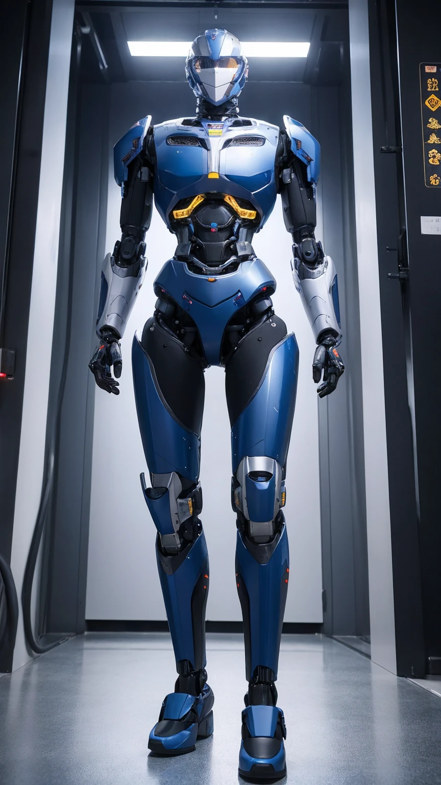 Real、high resolution、8K、Giant humanoid robot、Hangar、fixed、The chest hatch is open、Full Body Shot、