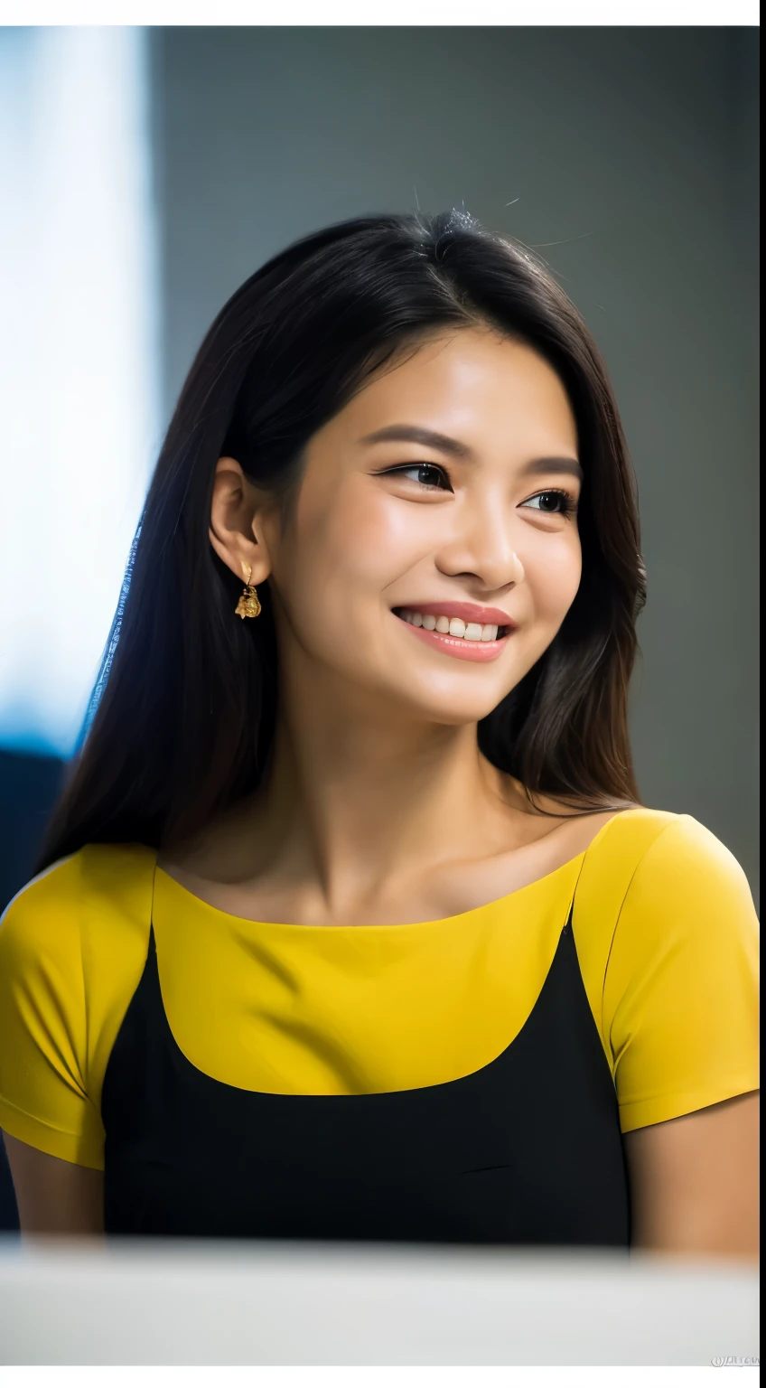 highest quallity, realistic epic, ((in the pitch black tenebrosaness :1.4)), ((portraite:1.5)),(fund: tenebrosa ) hight contrast ,glorious image, lesser luxury, face ilumined, She's comfortable, wearing nothing, , It looks amazing, (8K, CRU photo, highest quallity),(realistic epic:1.5), a one woman, face,(olhos detaildeds:0.8),(looking at the camera:1.4), (highest quallity), ( hight contrast, deep-shadows),details Intricate,cinematic,((Skinned:1.4)), (long tenebrosa hair:1.3), long hair, messy ,(hdr:1.5),detailded, colors, top-quality, work of art, CRU photo (20 years old, gazing at viewer), comely, (wearing plain yellow shirt,), perfect, naturals, perfect composition, portraite, perfect face, smiling expression, captivating eyes, glowing details, tight lips, (detalhe de Skinned alto),, (blue hue: 0.6), (offer: 0.8), (bloody: 0.7), Main lighting , (contra-luz: 0.5), Medium depth of field, 5d canon, 50 mm lens, f/4 aperture, (ultra-detailded, Complex detail), sharp focus, soft colors, 8K, absurdrez, 80mm, tenebrosa fund, fot, smiling, pinay, Filipino, medium breasts,