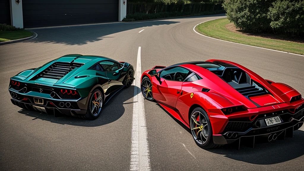 Ferrari logo and Lamborghini logo in hand