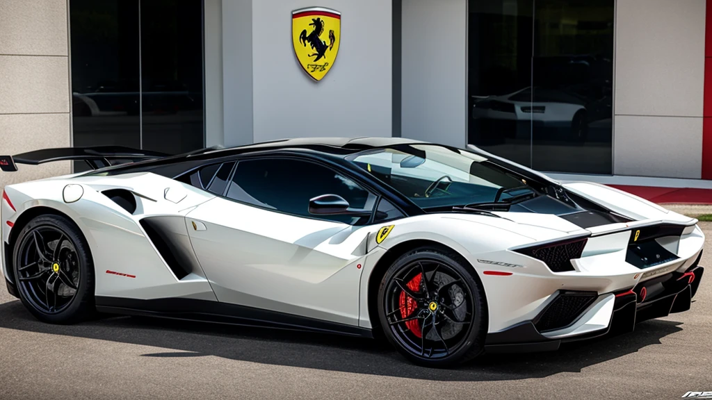 Ferrari logo and Lamborghini logo in hand