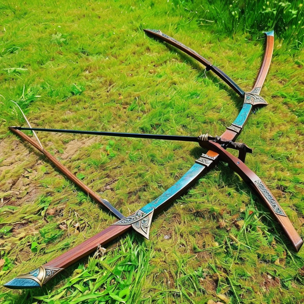 medieval fantasy bow lying in a ground