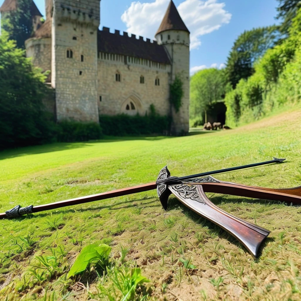 medieval fantasy bow lying in a ground
