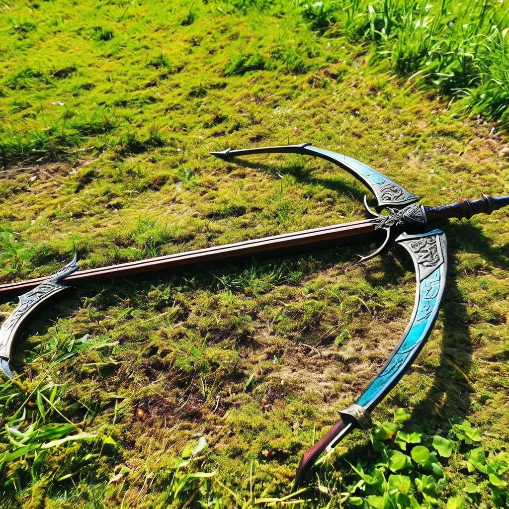medieval fantasy bow lying in a ground