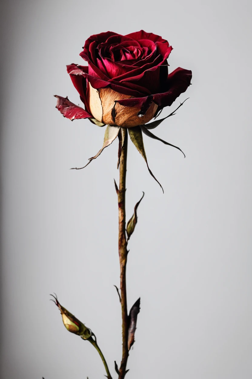 Symbol of withered rose on white background