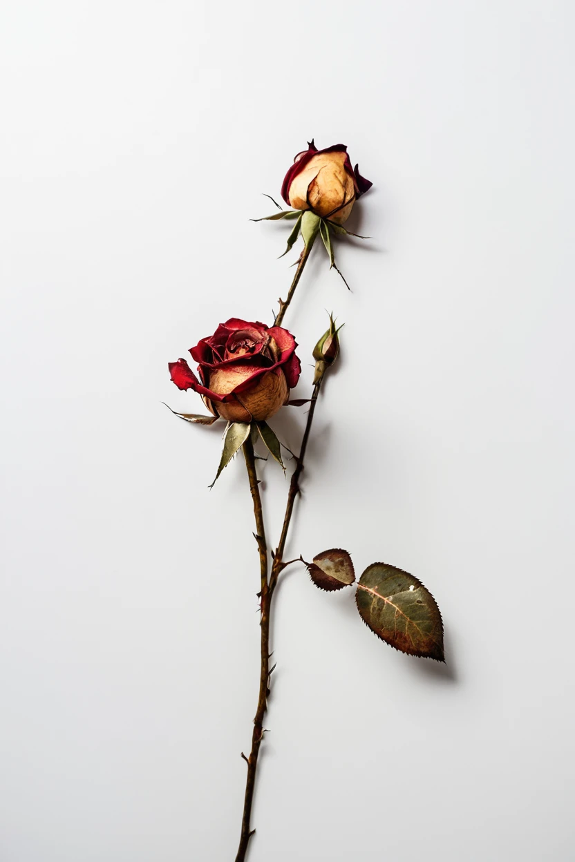 Symbol of withered rose on white background