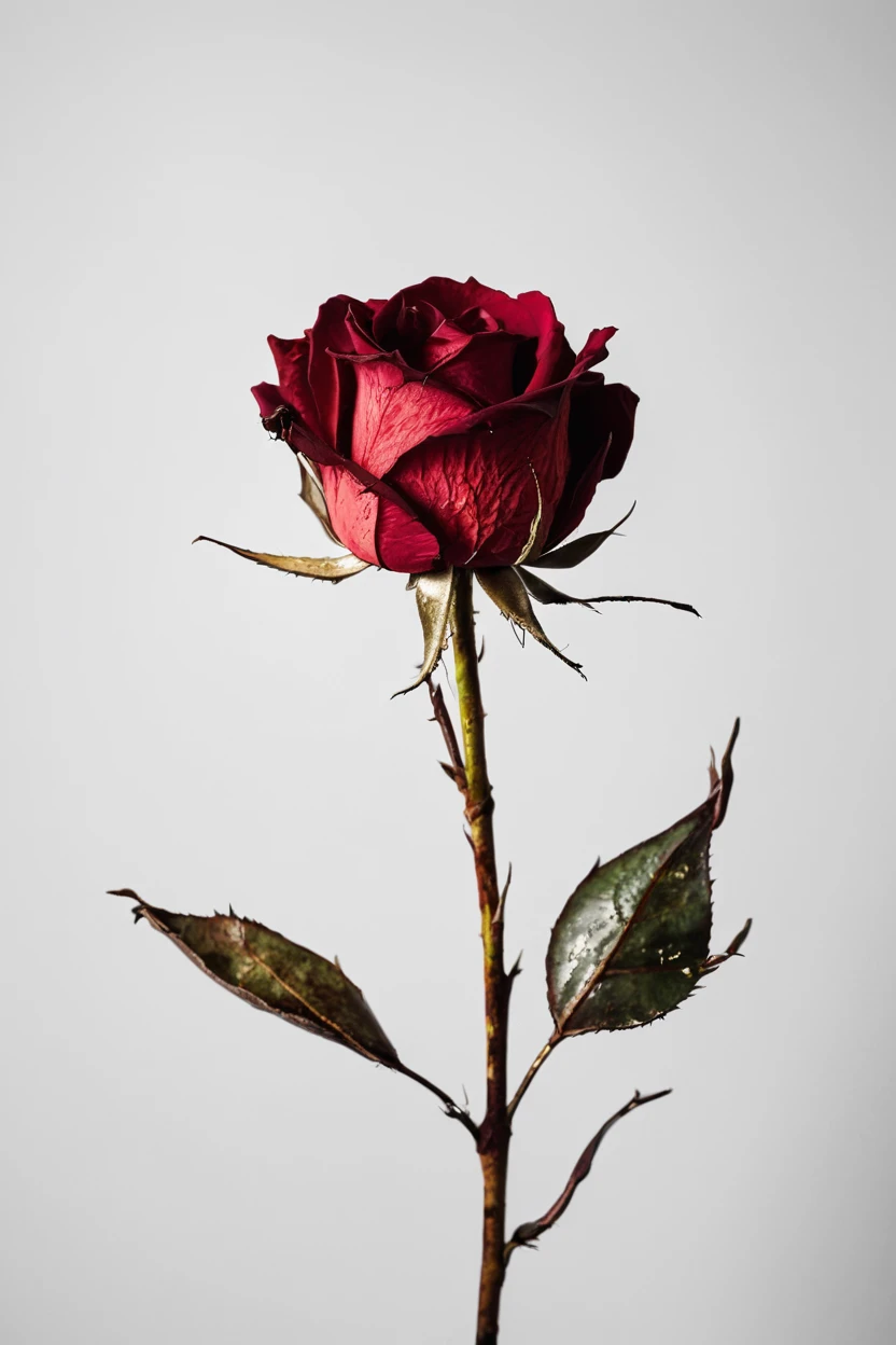 Symbol of withered rose on white background