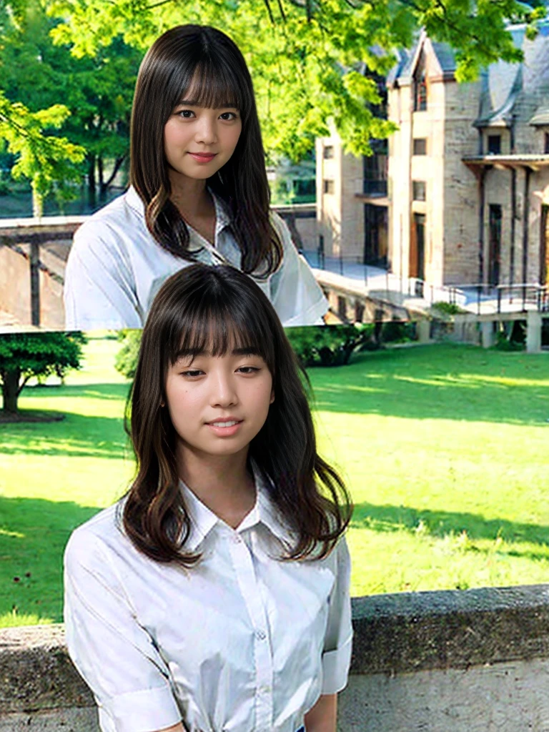 Highest quality, Realistic, 8K, High resolution, Full Color, One girl, woman, 20 years old woman, (Mouth closed:1.73), (Skin Dentition), (Portraiture:0.6), wood, Park bench, Dawn, ((Park Background:1.52)), Full Color, ((White shirt:1.58)), View your viewers:1.8, (One girl eyes View your viewers:1.55), (Medium Hair, Brown Hair, Parted bangs:1.45), (Bokeh),
information