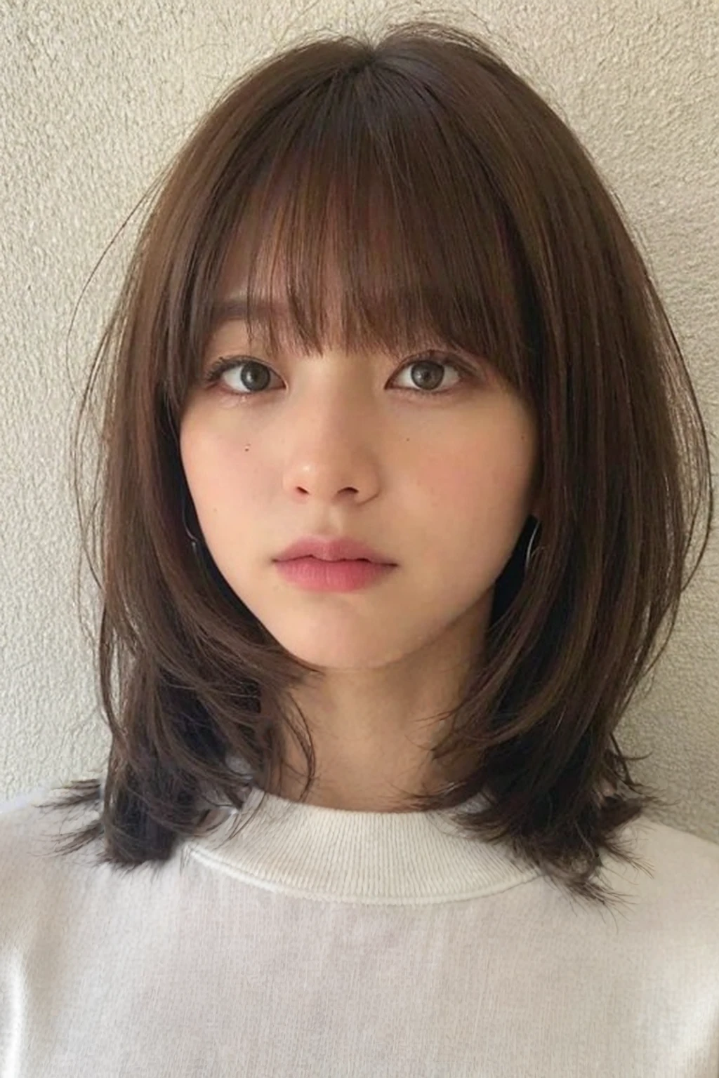 Best Quality, 8k, Masterpiece, (Portrait: 1.3), (photo realistic:1.4), (hyper realistic:1.4), Sharp Focus, looking at viewer, (smoother lighting:1.1), (increase cinematic lighting quality:0.9), realistic lighting, backlighting, light on face, ray trace, (brightening light:1.2), (Increase quality:1.4), sharp detail, (best quality real texture skin:1.4), finely detailed eyes, black_eyes, finely detailed face, 25 year old Korean woman, (crop_top:1.4), (Create an image maintaining the original base model hairstyle:1.5)