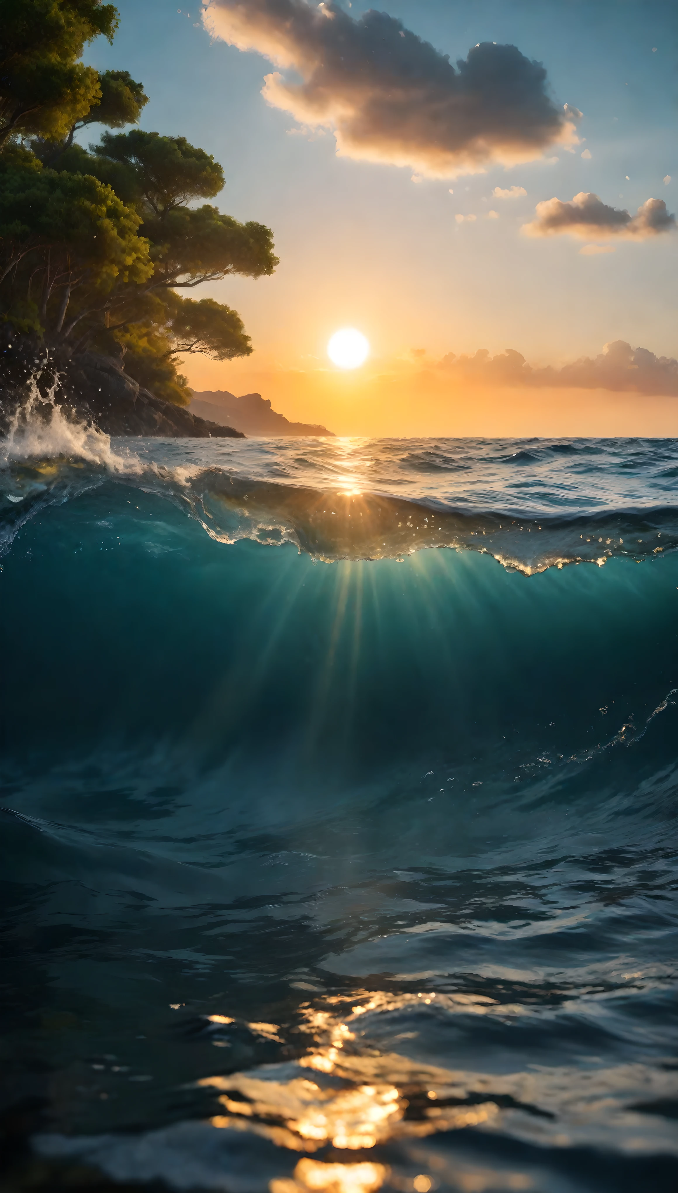 ((Masterpiece in maximum 16K resolution):1.6),((soft_color_photograpy:)1.5), ((Ultra-Detailed):1.4),((Movie-like still images and dynamic angles):1.3). | ((a beautiful sunrise above the ocean, breathtaking reflection on the water):1.2), ((majestic dawn, cinematic lighting, dramatic sky, serene ocean, vibrant colors, golden sunlight):1.2), (fish eye lens), (focus on the sunrise), (atmospheric haze), (nature photography style), (visual experience),(Realism), (Realistic),award-winning graphics, dark shot, film grain, extremely detailed, Digital Art, rtx, Unreal Engine, scene concept anti glare effect, All captured with sharp focus. | Rendered in ultra-high definition with UHD and retina quality, this masterpiece ensures anatomical correctness and textured skin with super detail. With a focus on high quality and accuracy, this award-winning portrayal captures every nuance in stunning 16k resolution, immersing viewers in its lifelike depiction. | ((perfect_composition, perfect_design, perfect_layout, perfect_detail, ultra_detailed)), ((enhance_all, fix_everything)), More Detail, Enhance.