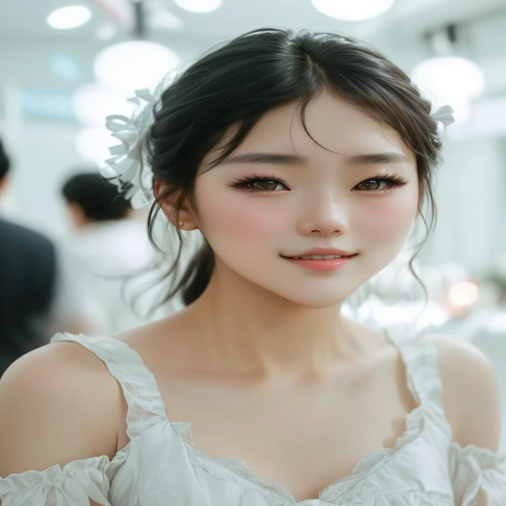 There is a woman taking a photo wearing a dress., A lovely and delicate face, Girl cute beautiful face, Beautiful and delicate face, Jaeyoung Nam, Shin Jinyoung, With a cute - lovely - face, Ulzzang, Beautiful Korean Women, Beautiful young Korean woman, Young and pretty Asian face, Young and adorable Korean face, Korean Girls, One adorable Korean face