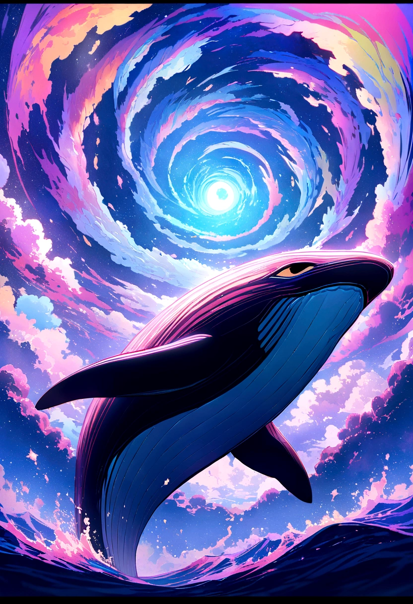 Picture of a killer whale swimming in a colorful sea, Look up the composition,Whale in the Sky, Inspired by Cyril Rolland, Dreamy psychedelic anime, Colorful anime movie background, Beautiful artwork illustration, author:Shitao, Colorful concept art, Makoto Shinkai Cyril Roland, In the style of Cyril Rolland, Flying Whale, Very detailedな水彩画8K, Very detailedな水彩画8 K,Octane Number,end,Realistic,8K,Estilo Makoto Shinkai( Streamlined Design, Clear lines, High sharpness,Highest quality, Very detailed, Master Parts, Film Light Effect, 4K )