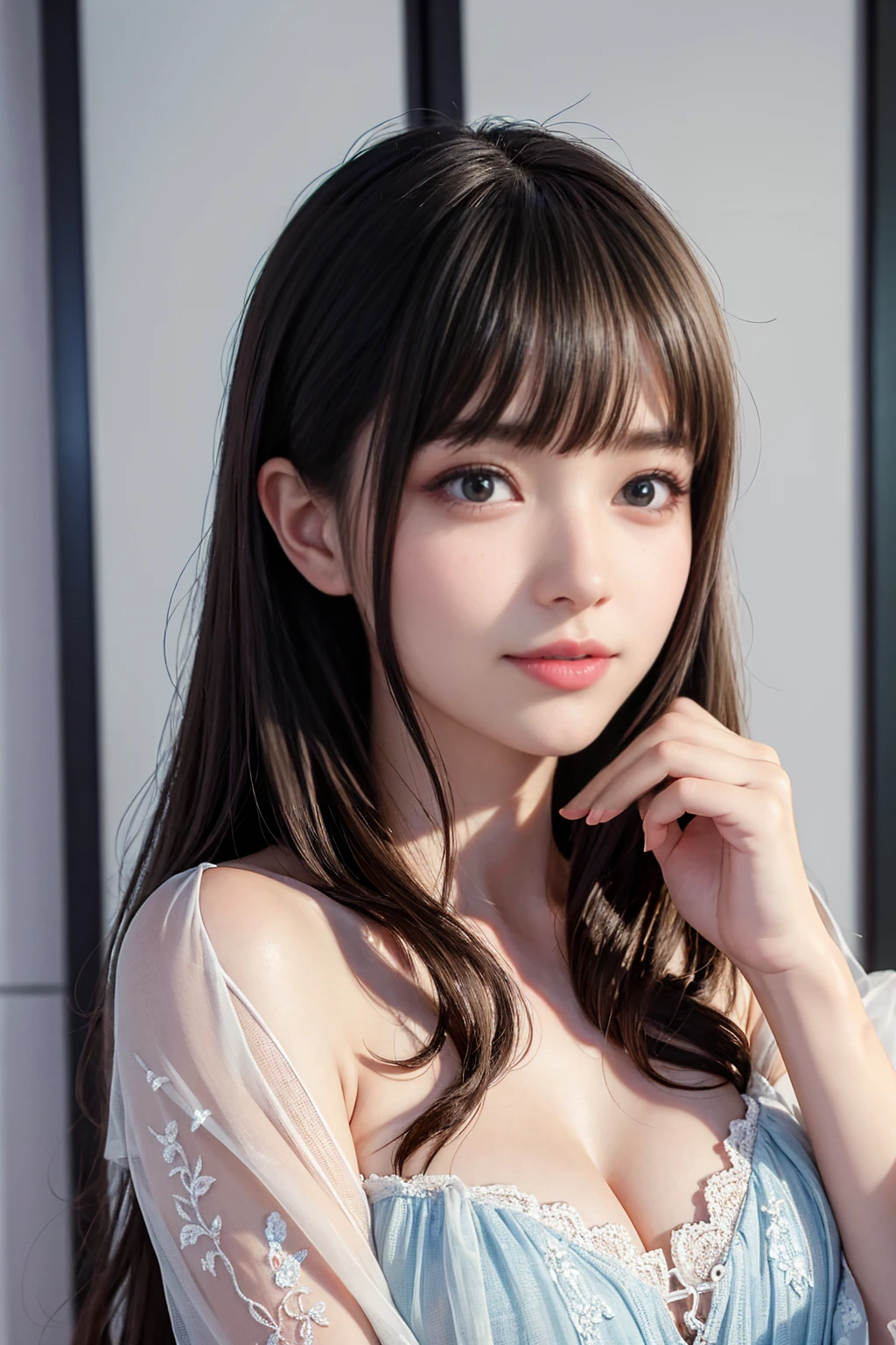 Photorealistic、Highest quality、Highest Resolution、Highest quality、8K、Beautiful images、One beautiful woman、Beautiful woman、Delicate face、Inside the room、Play games、face the tv、Holding a game controller、