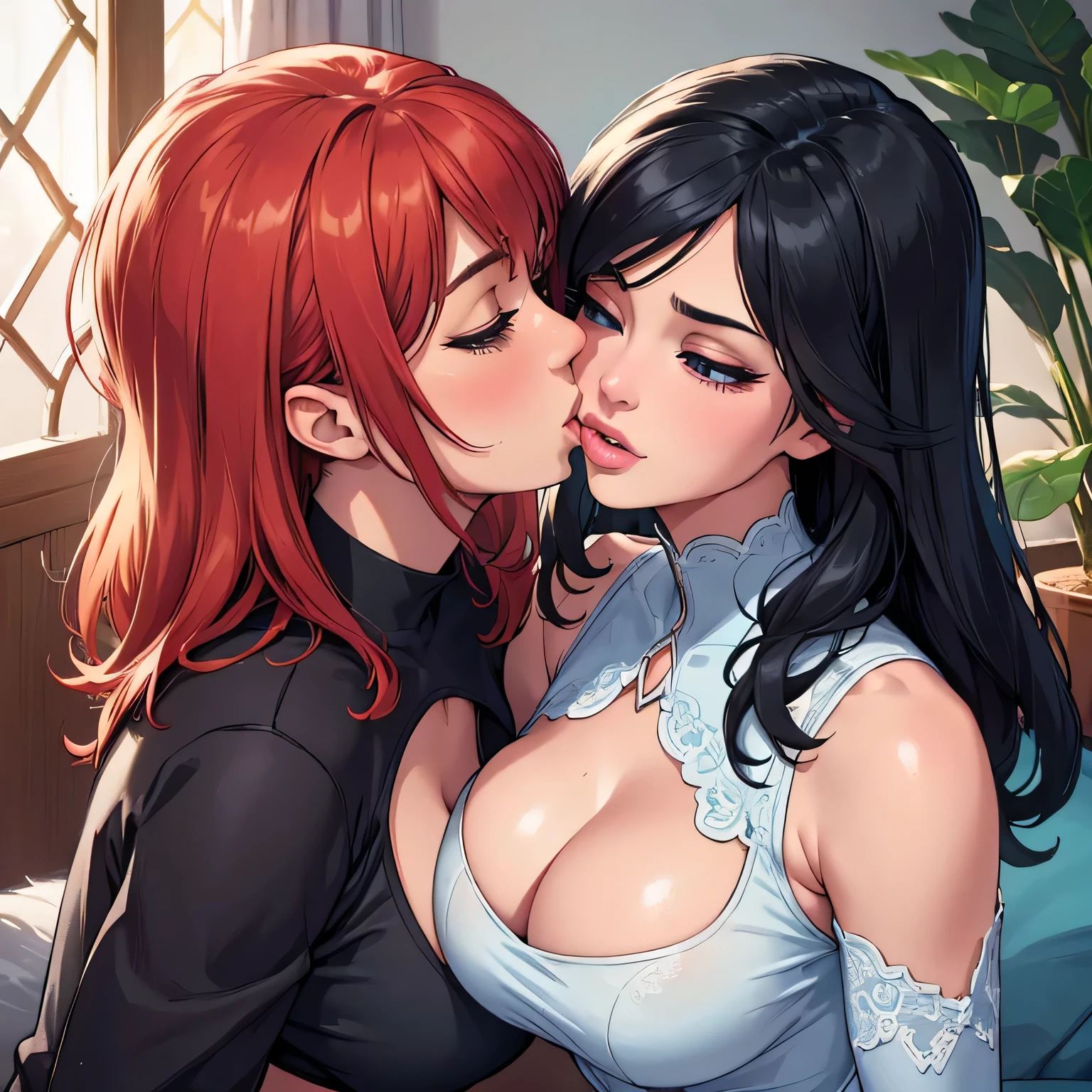 (best quality,4k,8k,highres,masterpiece:1.2),ultra-detailed,(realistic,photorealistic,photo-realistic:1.37), HDR, UHD, studio lighting, extreme detail description, professional, portraits, vivid colors, bokeh, lesbian couple, romance, women, kiss, mouth to mouth, attractive, holy shot, making out, wonderful scene, movie, lovely kiss, room together, cute, showcasing.
Notice:The prompt here starts with"woman"and"Woman kissing"For the theme,Matches the given topic description,Added detailed description。