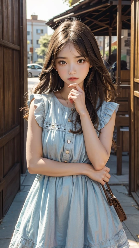 The girl standing and place holding her chin her face is mad but it's cute . Cute dresses, cute style