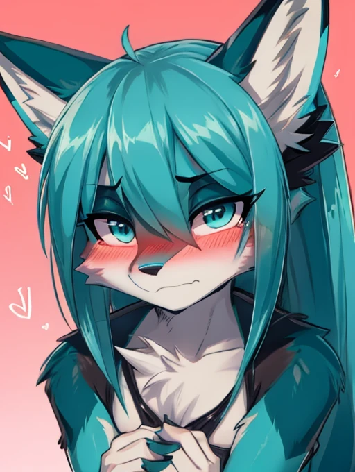 Miku Hatsune x vixen, closeup high definition, jealous, hands together upset, blushing face high definition