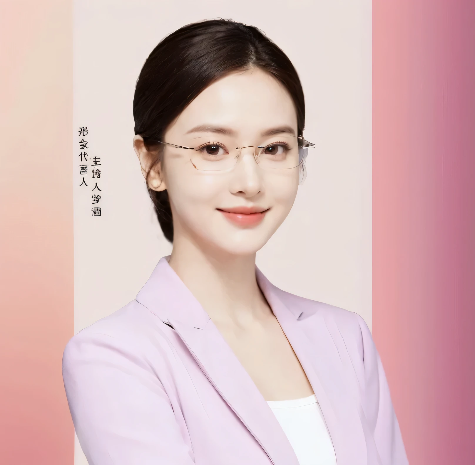 An intellectual woman wearing glasses,Solid color background,real picture