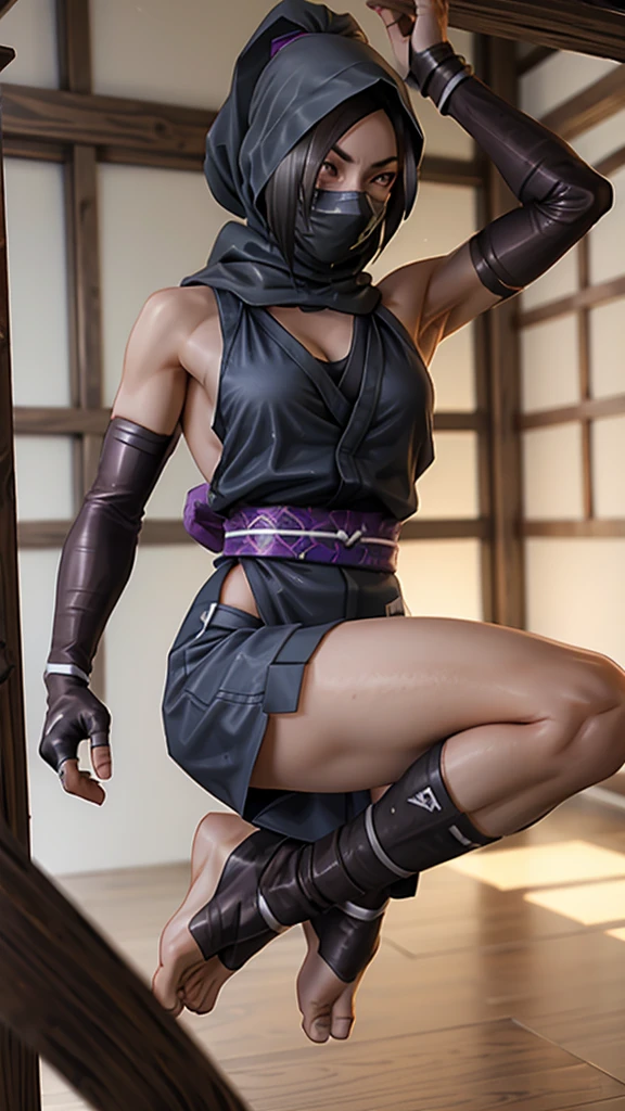 Female ninja with bare feet exposed
