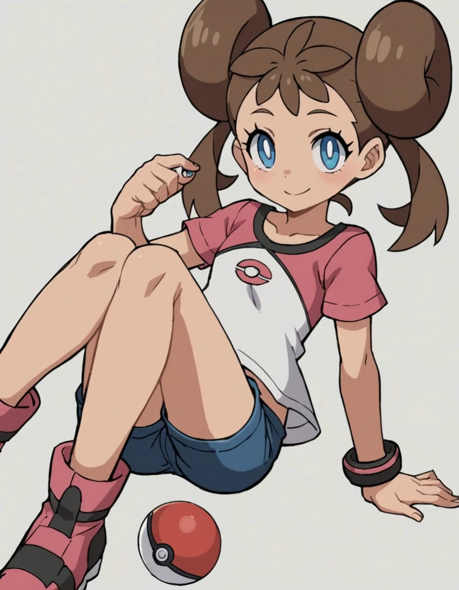 score_9, score_8_superior, score_7_superior, score_6_superior, score_5_superior, score_4_superior, Break Source_anime, anime screencap, Shauna XL, One girl, Pokéball, alone, Pokéball \(Basic\), Shorts, Lie in, ~ side, smile, View your viewers, sketch, White Background