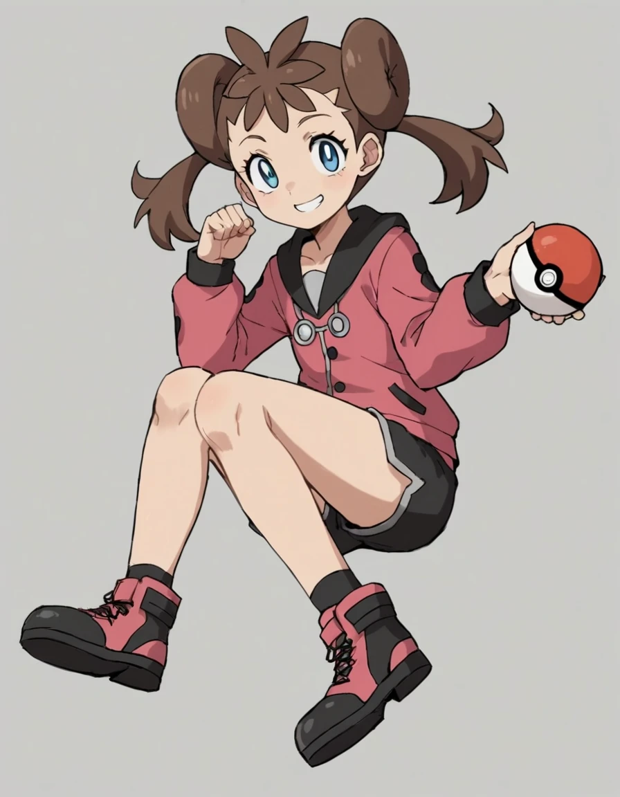 score_9, score_8_superior, score_7_superior, score_6_superior, score_5_superior, score_4_superior, Break Source_anime, anime screencap, Shauna XL, One girl, Pokéball, alone, Pokéball \(Basic\), Shorts, Lie in, ~ side, smile, View your viewers, sketch, White Background