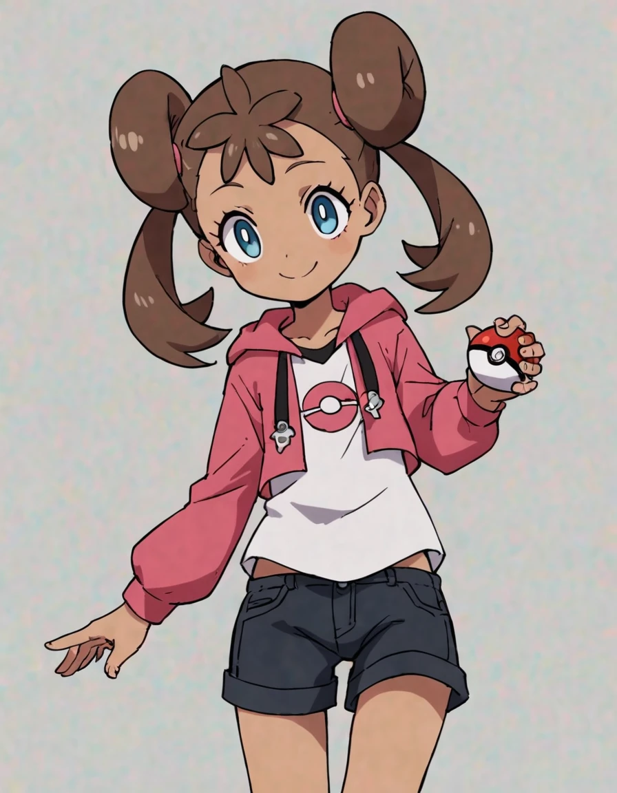 score_9, score_8_superior, score_7_superior, score_6_superior, score_5_superior, score_4_superior, Break Source_anime, anime screencap, Shauna XL, One girl, Pokéball, alone, Pokéball \(Basic\), Shorts, Lie in, ~ side, smile, View your viewers, sketch, White Background