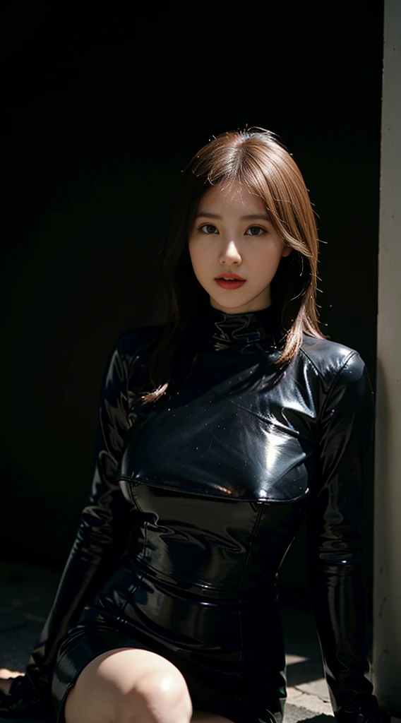 (photoRealstic:1.4)、(ultra-realistic realism:1.4)、(hentail realism:1.3)、(Gentle lighting:1.05)、(Improved Cinematic Lighting:0.9)、32 k、（The brunette ling hair:0.9）1 girl in、realistic illumination、back Lighting、Ray traching、(Image Enhancement:1.4)、(Genuine leather of the highest quality:1.4)、(Beauty of Skin Texture: 1.1)、（japanes:1.2）、（Black latex set 1.5）、shoulders out、Underarms、black latex gloves、（busty figure:1.4）、Curvaceous Body, greybackground,