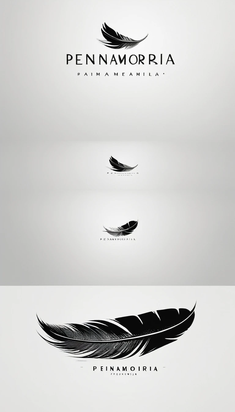 A minimal, modern, simple, cinematic logo design for the brand “Penamemoria". Create a modern, minimalistic, high-quality, logo of a bird feather