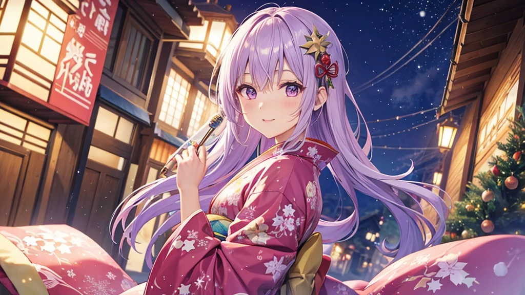 woman　clear　Light purple hair　　kimono　　Anime Style　Christmas
